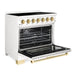 Hallman Bold 36 Inch Induction Range With Brass Trim White Side View Open
