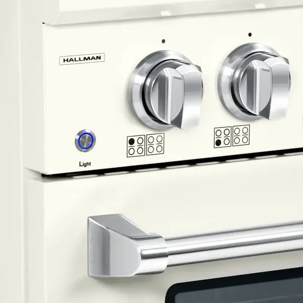 Hallman Bold 36 Inch Induction Range With Chrome Trim Knobs and Light Button