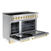 Hallman Bold 48 Inch Induction Range With Brass Trim Stainless Steel Side View Open