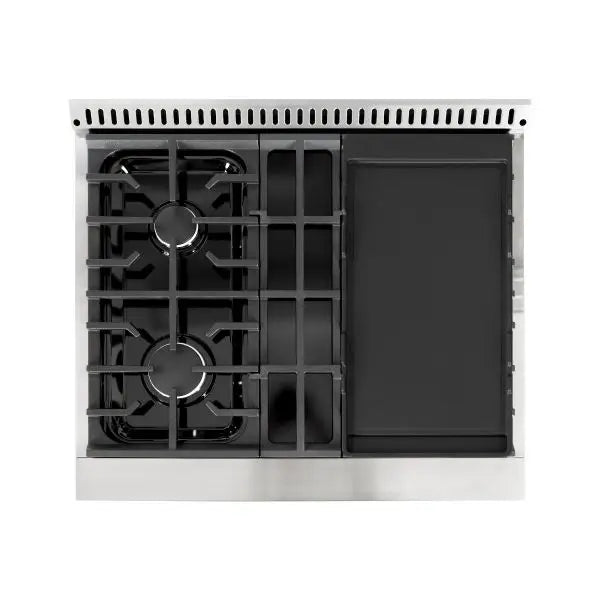 Hallman Bold Series 30 Inch Gas Freestanding Range With Chrome Trim Burners and Griddle
