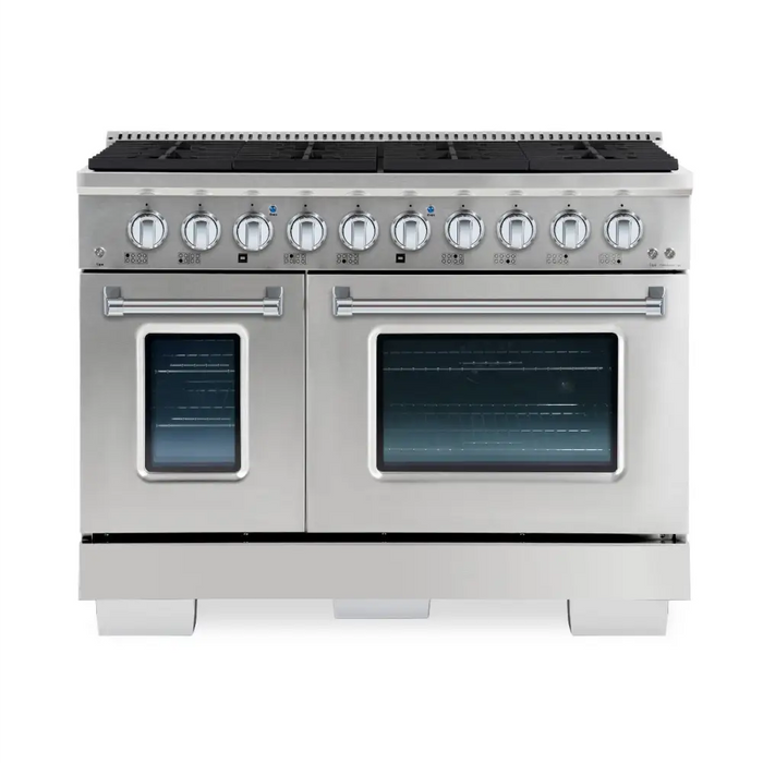 Hallman Bold Series 48 Inch Dual Fuel Freestanding Range With Chrome Trim Stainless Steel