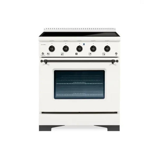 Hallman Classico 30 Inch Induction Range In White With Black Stainless Trim White