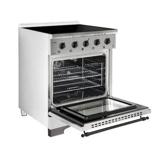 Hallman Classico 30 Inch Induction Range In White With Black Stainless Trim White Open