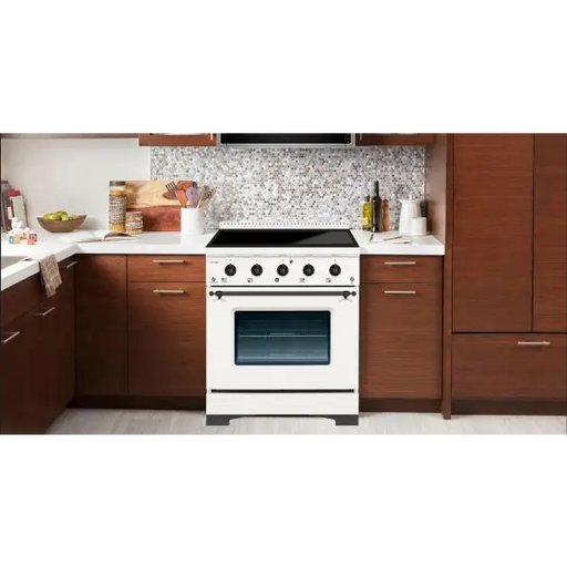 Hallman Classico 30 Inch Induction Range In White With Black Stainless Trim Installed
