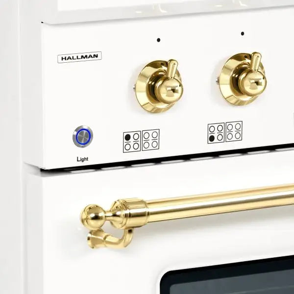 Hallman Classico 30 Inch Induction Range With Brass Trim Knobs and Button Light