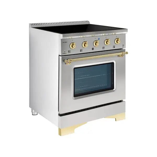 Hallman Classico 30 Inch Induction Range With Brass Trim Stainless Steel Side View