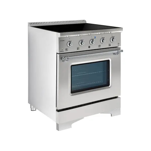 Hallman Classico 30 Inch Induction Range With Chrome Trim Stainless Steel Side View