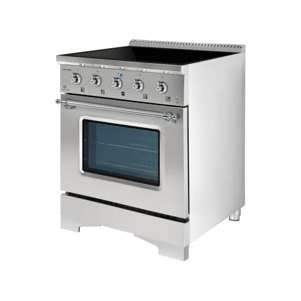 Hallman Classico 30 Inch Induction Range With Chrome Trim Stainless Steel Side View