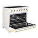 Hallman Classico 36 Inch Induction Range With Brass Trim White Side View Open