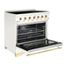 Hallman Classico 36 Inch Induction Range With Brass Trim Antique White Side View Open