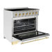 Hallman Classico 36 Inch Induction Range With Brass Trim Stainless Steel Side View Open