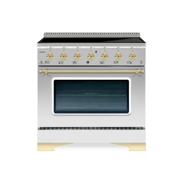Hallman Classico 36 Inch Induction Range With Brass Trim Stainless Steel
