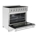 Hallman Classico 36 Inch Induction Range With Chrome Trim Stainless Steel Side View Open