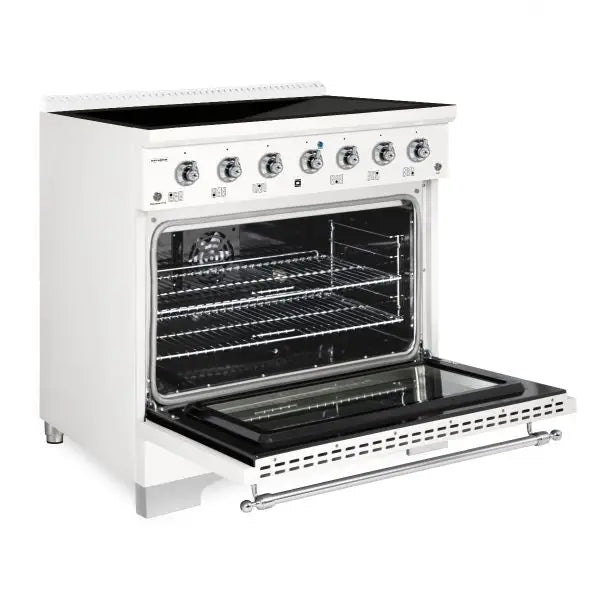 Hallman Classico 36 Inch Induction Range With Chrome Trim White Side View Open