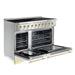 Hallman Classico 48 Inch Induction Range With Brass Trim Stainless Steel Side View Open