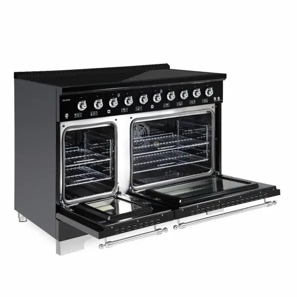 Hallman Classico 48 Inch Induction Range With Chrome Trim Glossy Black Side View