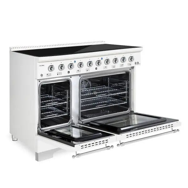 Hallman Classico 48 Inch Induction Range With Chrome Trim White Side View Open