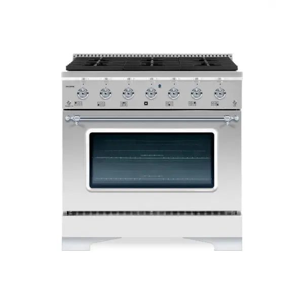 Hallman Classico Series 36 Inch Gas Freestanding Range With Chrome Trim Stainless Steel