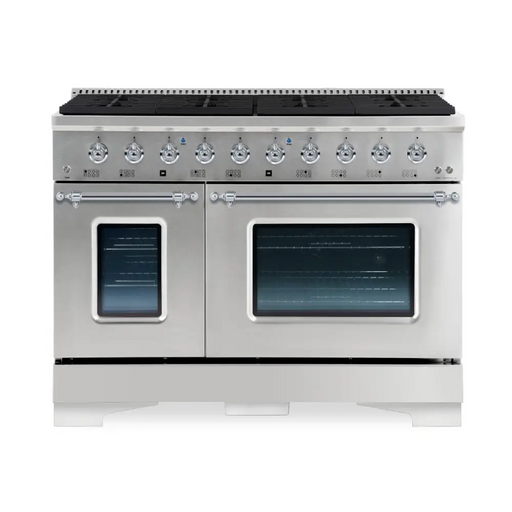 Hallman Classico Series 48 Inch Dual Fuel Freestanding Range With Chrome Trim Stainless Steel