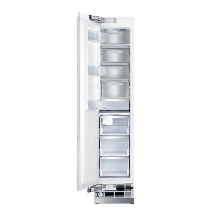 Hallman Industries 18 Inch 8.6 CU. FT. Integrated Column Freezer Refrigerator Built In, with Automatic Ice Maker, Right and Left Hinge in Bold Chrome Trim with Stainless Steel Panel Left Hand Inner View