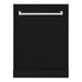 Hallman Industries 24 Inch 42 Decibel Dishwasher with Adjustable Rack, Tall Tub in Stainless Steel, Chorm Trim, and Bold Chrome Handle Glossy Black