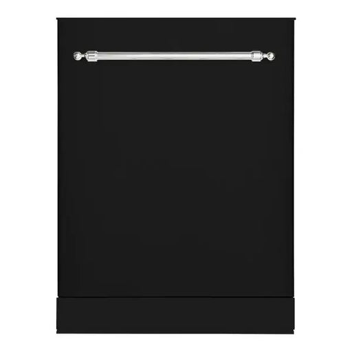 Hallman Industries 24 Inch 42 Decibel Dishwasher with Adjustable Rack, Tall Tub in Stainless Steel, Chrome Trim, and Classico Chrome Handle Glossy Black