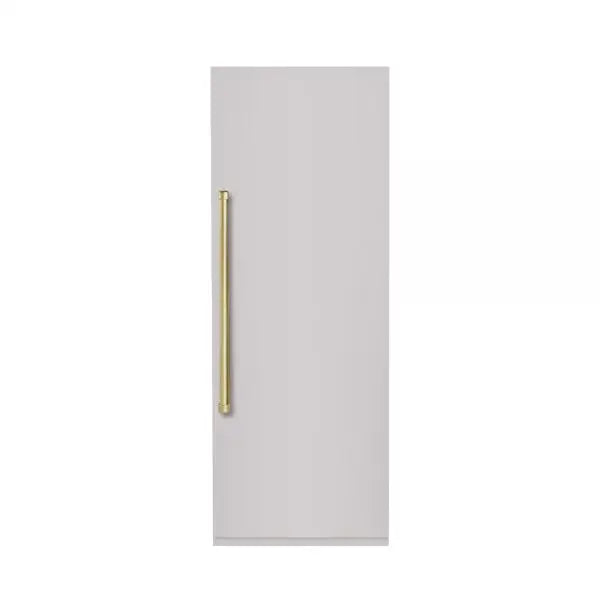 Hallman Industries 30 Inch 16.6 CU. FT. Integrated Column All Refrigerator Built In with Water Dispenser, and Hinge in Bold Brass Trim with Stainless Steel Panel Right Hand