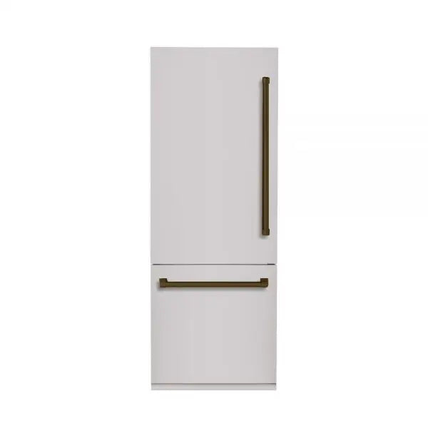 Hallman Industries 30 Inch Bottom Mount Freezer Refrigerator Built In, with Interior Filtered Water Dispenser and Automatic Ice Maker, and Hinge in Bold Bronze Trim with Stainless Steel Panel Left Hand