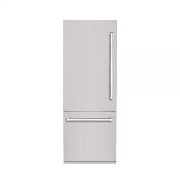 Hallman Industries 30 Inch Bottom Mount Freezer Refrigerator Built In, with Interior Filtered Water Dispenser and Automatic Ice Maker, and Hinge in Bold Chrome Trim with Stainless Steel Panel Left Hand