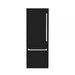 Hallman Industries 30 Inch Bottom Mount Freezer Refrigerator Built In, with Interior Filtered Water Dispenser and Automatic Ice Maker, and Hinge in Bold Chrome Trim with Glossy Black Panel Left Hand