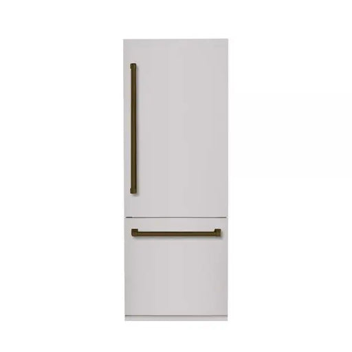 Hallman Industries 30 Inch Bottom Mount Freezer Refrigerator Built In, with Interior Filtered Water Dispenser and Automatic Ice Maker, and Hinge in Bold Bronze Trim with Stainless Steel Panel Right Hand