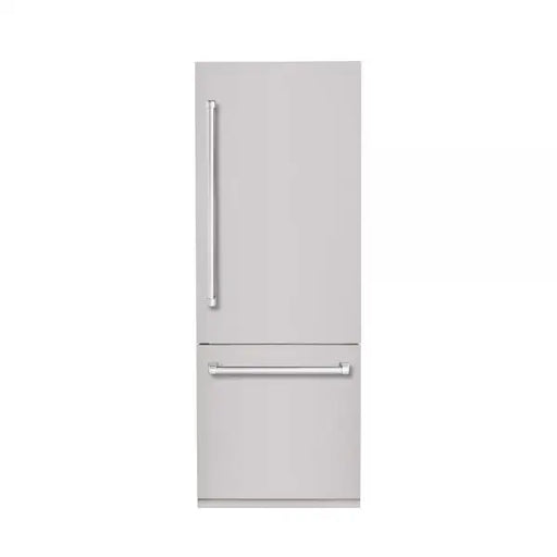Hallman Industries 30 Inch Bottom Mount Freezer Refrigerator Built In, with Interior Filtered Water Dispenser and Automatic Ice Maker, and Hinge in Bold Chrome Trim with Stainless Steel Panel Right Hand