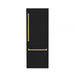 Hallman Industries 30 Inch Bottom Mount Freezer Refrigerator Built In, with Interior Filtered Water Dispenser and Automatic Ice Maker, and Hinge in Bold Brass Trim with Glossy Black Panel Right Hand
