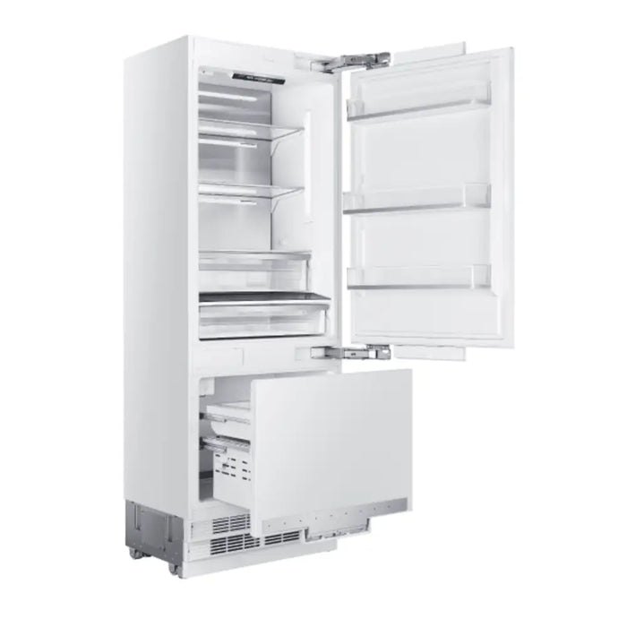 Hallman Industries 30 Inch Panel Ready Built-In Bottom Freezer Refrigerator with Water Dispenser Inner View in Side Angle
