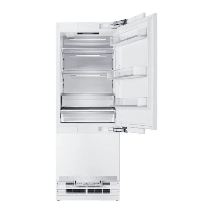Hallman Industries 30 Inch Panel Ready Built-In Bottom Freezer Refrigerator with Water Dispenser Open Upper View