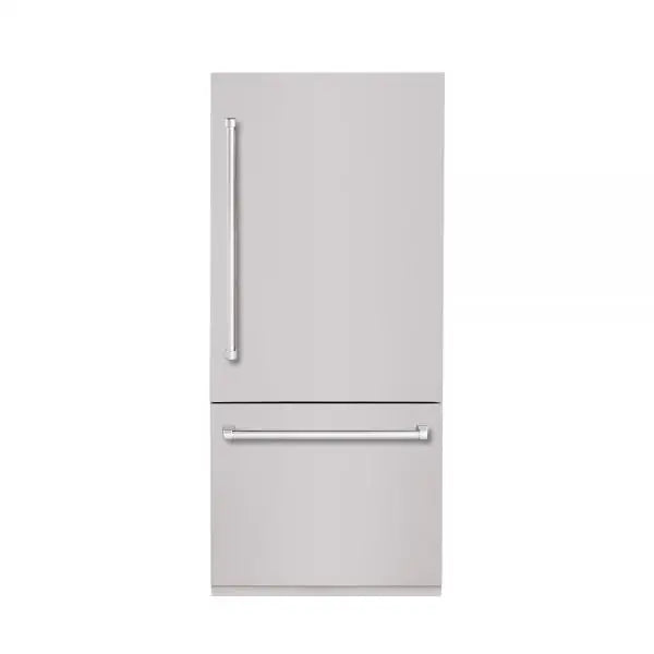 Hallman Industries 36 Inch Built-In Bottom Mount Freezer Refrigerator with Water Dispenser Automatic Ice Maker Bold Chrome Trim and Stainless Steel Panel Right Hand