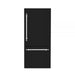 Hallman Industries 36 Inch Built-In Bottom Mount Freezer Refrigerator with Water Dispenser Automatic Ice Maker Classico Chrome Trim and Glossy Black Panel Right Hand