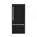 Hallman Industries 36 Inch Built-In Bottom Mount Freezer Refrigerator with Water Dispenser Automatic Ice Maker Bold Chrome Trim and Glossy Black Panel Right Hand