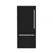 Hallman Industries 36 Inch Built-In Bottom Mount Freezer Refrigerator with Water Dispenser Automatic Ice Maker Classico Chrome Trim and Glossy Black Panel Left Hand