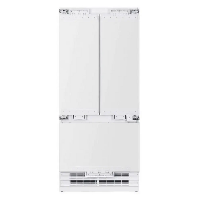 Hallman Industries 36 Inch Built-In French Door, Bottom Mounted Freezer with Water Despenser Automatic Ice Maker Classico Chrome Handles Back