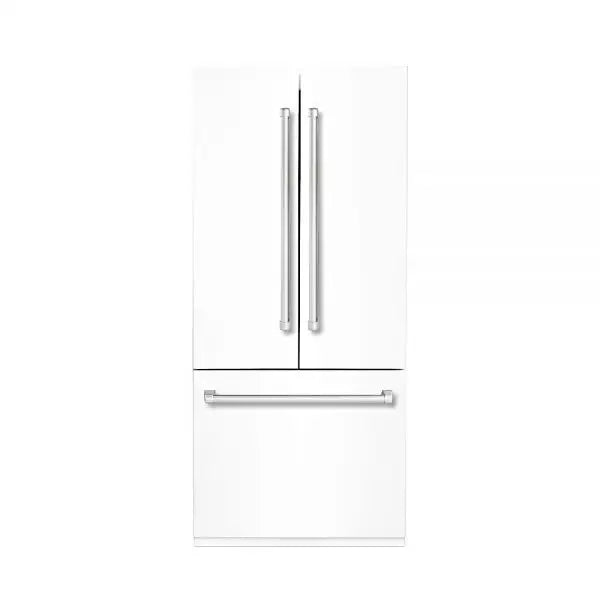 Hallman Industries 36 Inch Built-In French Door, Bottom Mounted Freezer with Water Despenser Automatic Ice Maker Bold Chrome Handles White