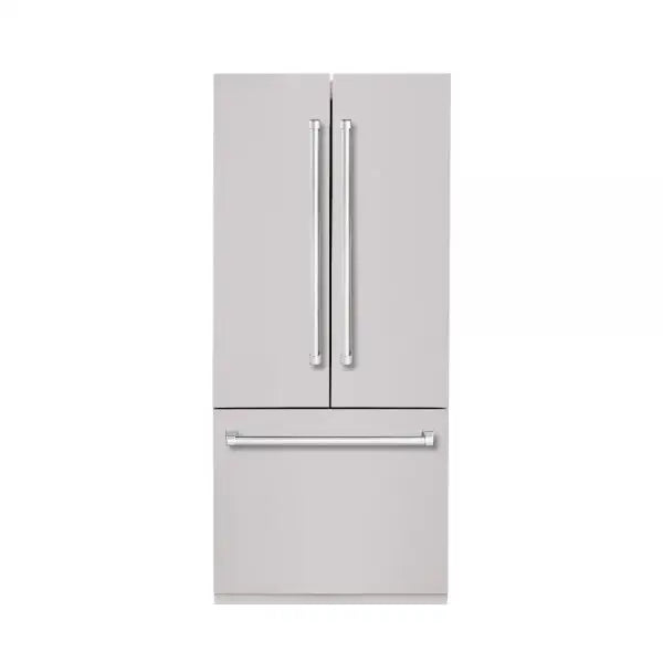 Hallman Industries 36 Inch Built-In French Door, Bottom Mounted Freezer with Water Despenser Automatic Ice Maker Bold Chrome Handles Stainless Steel
