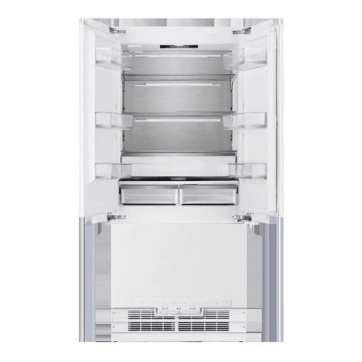 Hallman Industries 36 Inch Panel Ready Built-In French Door, Bottom Mounted Freezer with Water Despenser Automatic Ice Maker Open View
