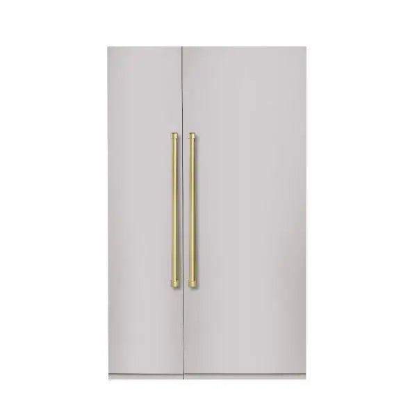 Hallman Industries 48 Inch Built-In Counter Depth Side by Side Refrigerator with Bold Handles and Stainless Steel Panel Brass Handles