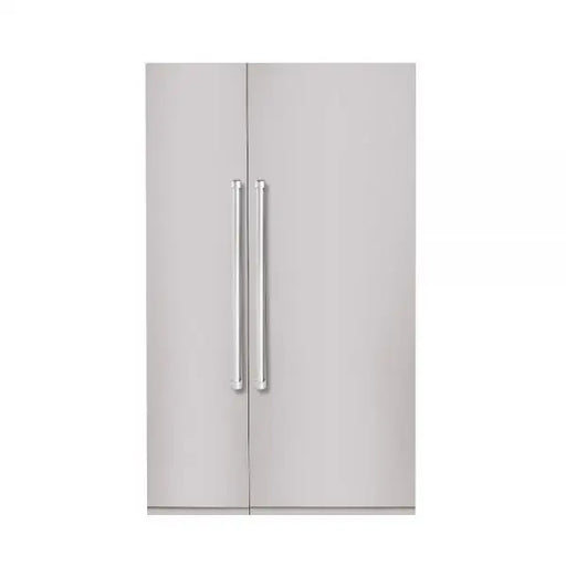 Hallman Industries 48 Inch Built-In Counter Depth Side by Side Refrigerator with Bold Handles and Stainless Steel Panel Chrome Handles