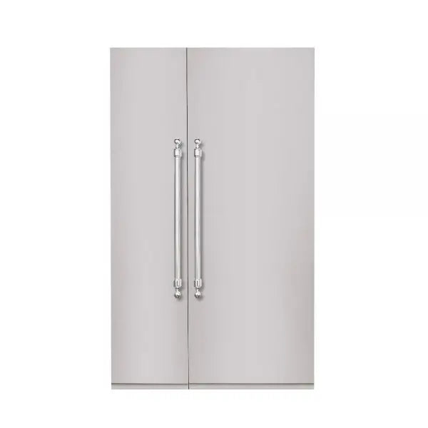 Hallman Industries 48 Inch Built-In Counter Depth Side by Side Refrigerator with Classico Handles and Stainless Steel Panel  Chrome