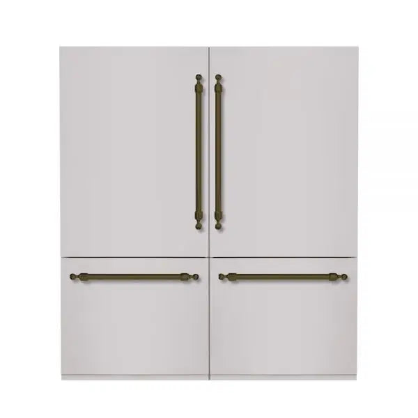 Hallman Industries 72 Inch Built-In Bottom Mount Freezer Refrigerator with Water Dispenser Automatic Ice Maker Classico Handles and Stainless Steel Panel Bronze