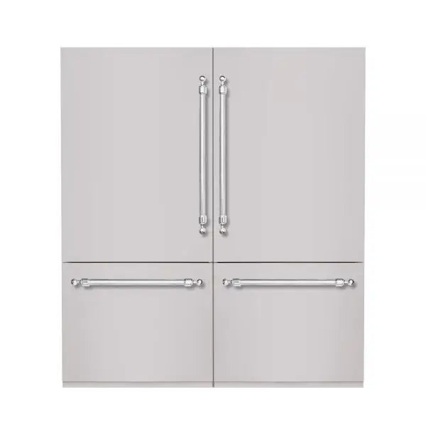 Hallman Industries 72 Inch Built-In Bottom Mount Freezer Refrigerator with Water Dispenser Automatic Ice Maker Classico Handles and Stainless Steel Panel Chrome