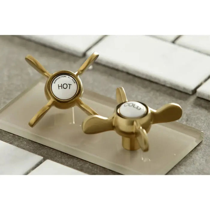 Kingston Brass Essex KS3241BEX Two-Handle 2-Hole Wall Mount Bathroom Faucet  Brushed Brass Hot and Cold Metal Cross Handle