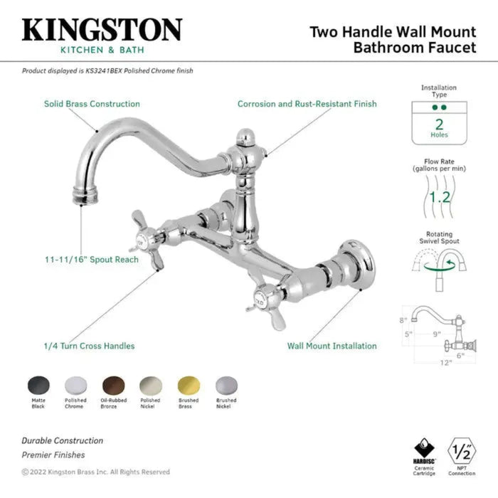 Kingston Brass Essex KS3241BEX Two-Handle 2-Hole Wall Mount Bathroom Faucet Instructional Material